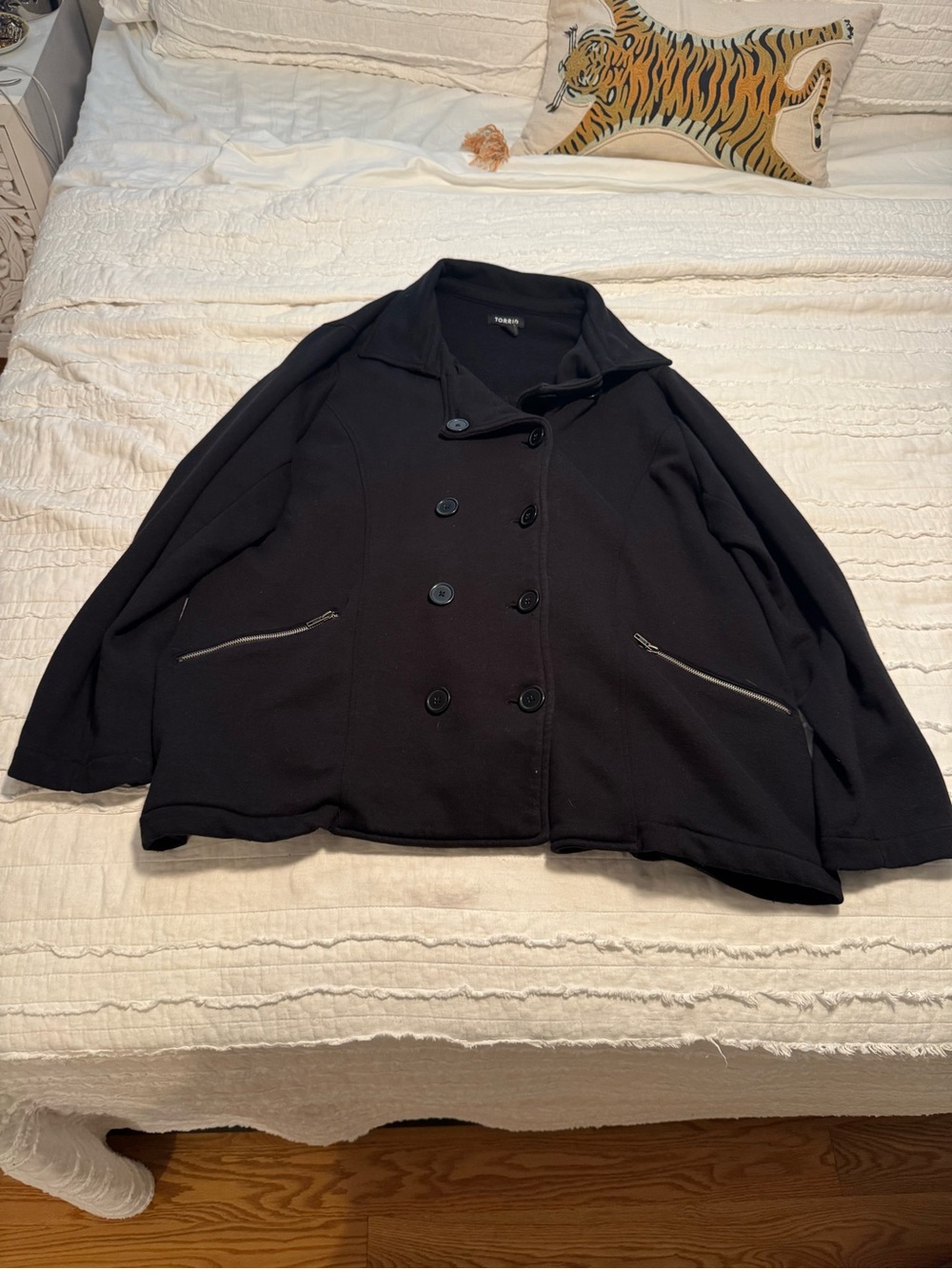 torrid Black Double-Breasted Pea Coat with Zipper Pockets